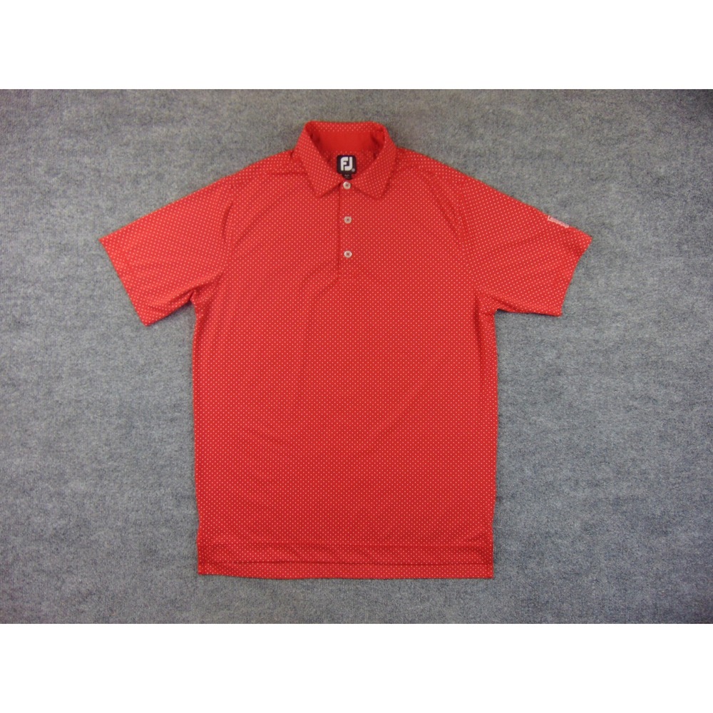 FootJoy Polo Shirt Mens Medium Red Polka Dot Performance Golf Short Sleeve - Picture 3 of 9